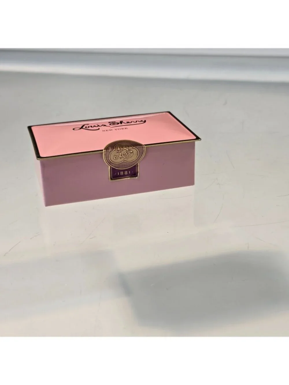 Louis Sherry NYC EMPTY Chocolate Tin Box Camellia Pink 3.5 x 2.25 inch
